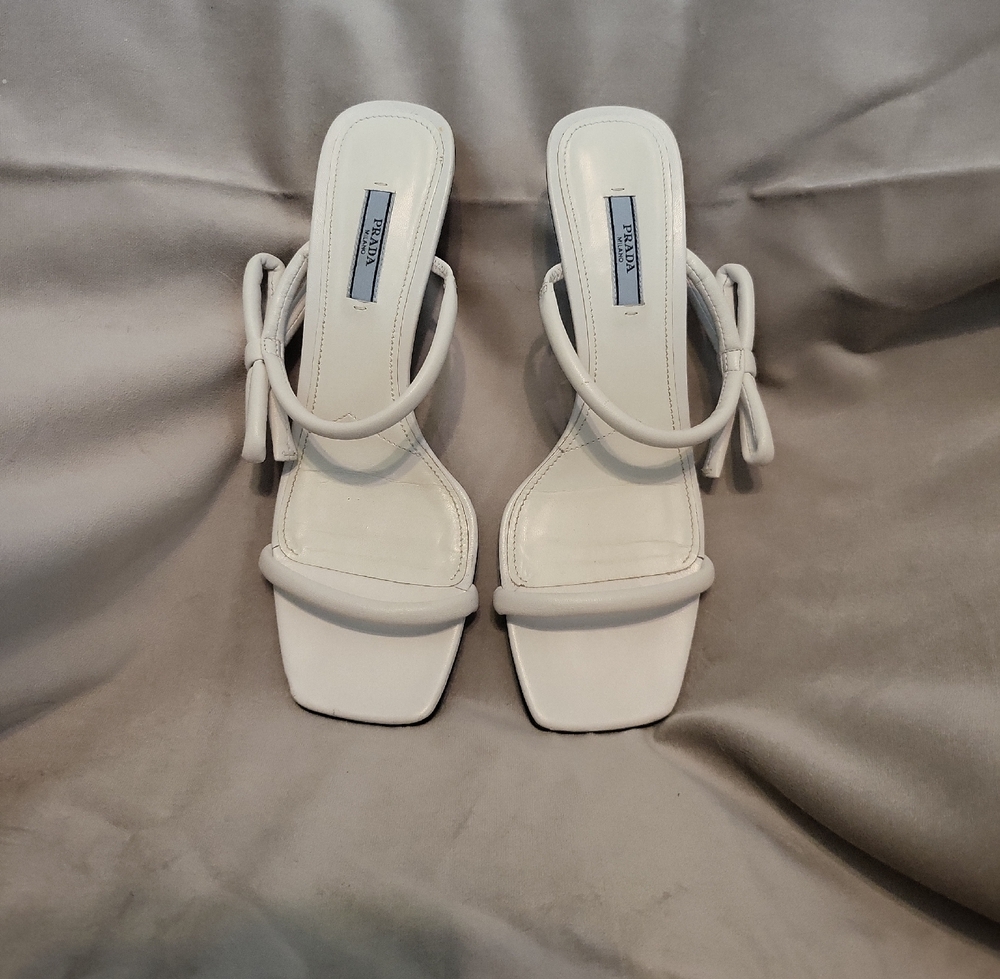 Prada 2" White Strappy Heels, Elegant Design